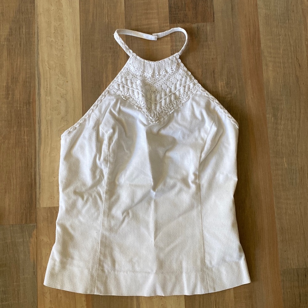 Lily Pulitzer white halter top summer cotton vacation minimal staple piece rare